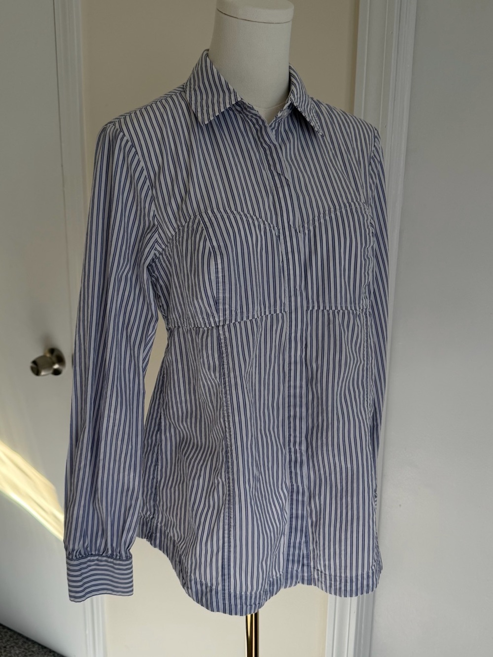 Anthropologie Maeve Bandeau Stitched Long Sleeve Button Down Collared Blouse